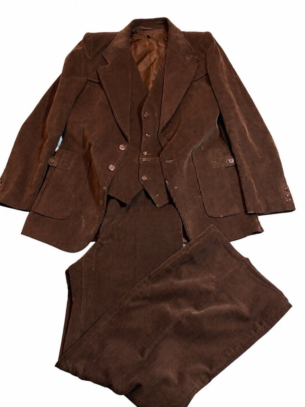 Vintage Members Only Mens 40L Brown Corduroy 3 Piece Suit Blazer Vest Pants